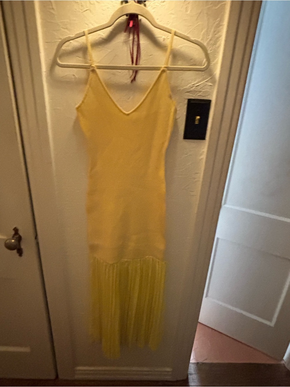 Yellow Fringe Slip Dress with Spaghetti Straps